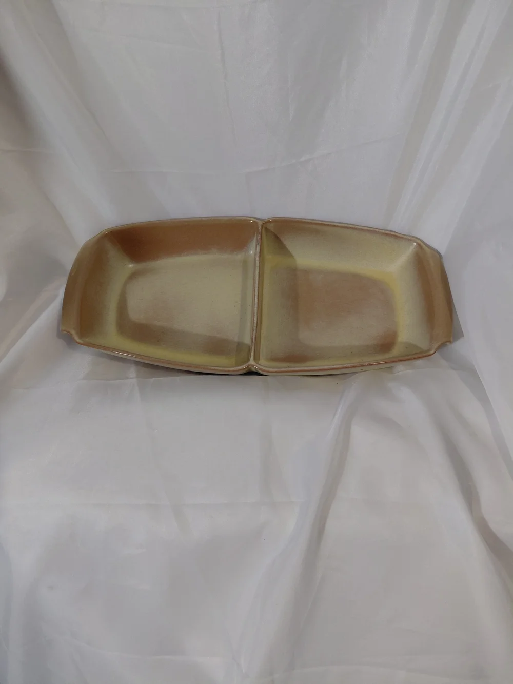 Frankoma Two-Compartment Serving Dish in Warm Terracotta and Cream